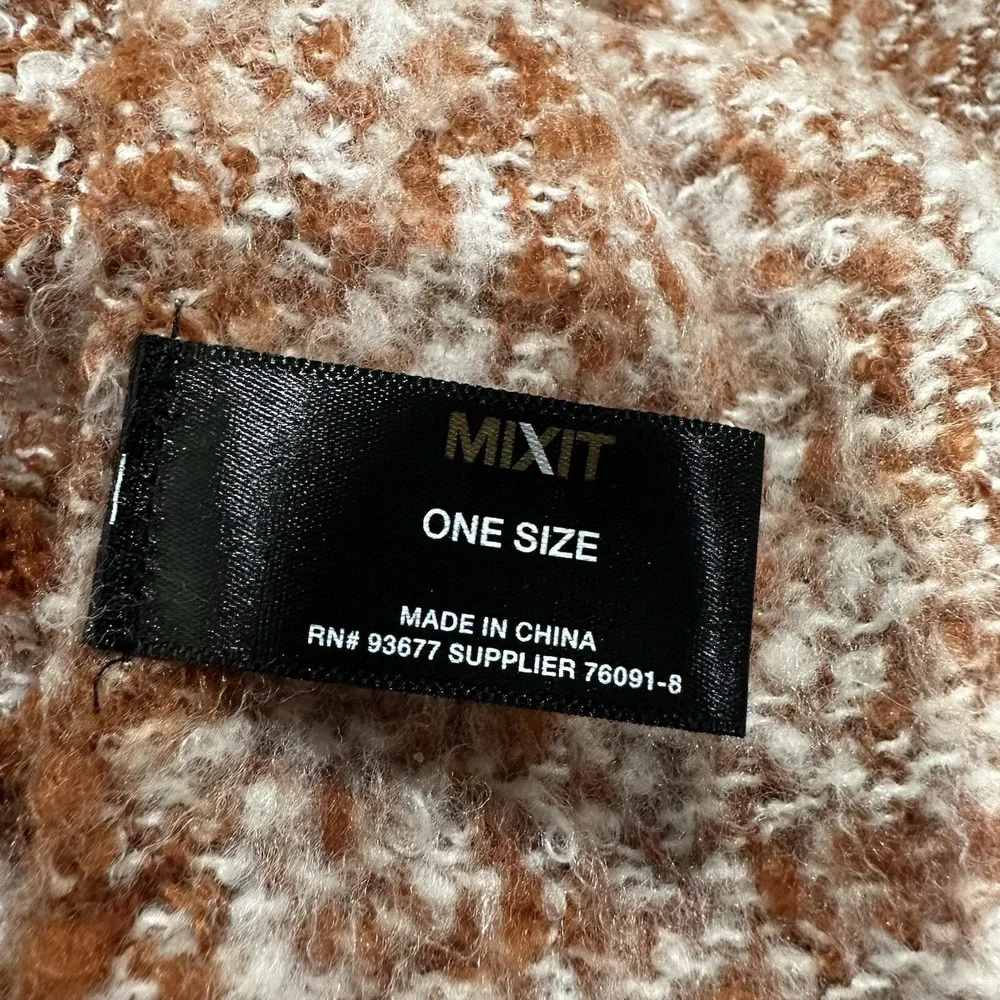 Mixit Chunky Soft Luxury Thick Knit Orange White‎ Scarf Wrap 22in X 70in Warm